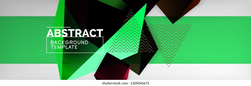 Dark 3d triangular low poly shapes abstract background, vector minimal geometric poster design