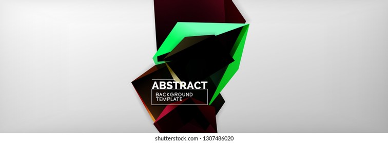 Dark 3d triangular low poly shapes abstract background, vector minimal geometric poster design