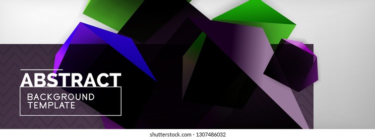 Dark 3d triangular low poly shapes abstract background, vector minimal geometric poster design