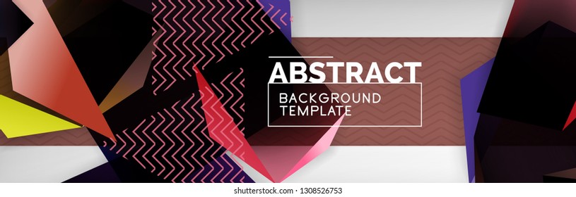 Dark 3d triangular low poly shapes abstract background, vector minimal geometric poster design