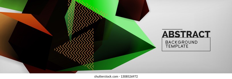 Dark 3d triangular low poly shapes abstract background, vector minimal geometric poster design