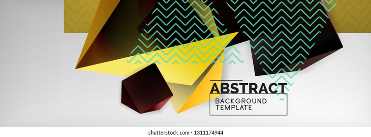 Dark 3d triangular low poly shapes abstract background, vector minimal geometric poster design