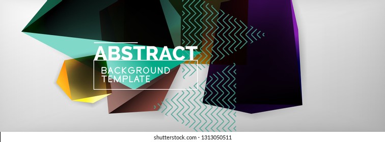 Dark 3d triangular low poly shapes abstract background, vector minimal geometric poster design