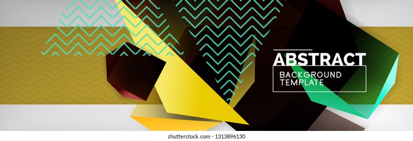 Dark 3d triangular low poly shapes abstract background, vector minimal geometric poster design