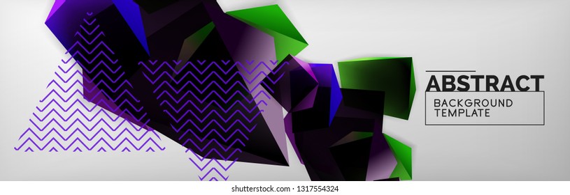 Dark 3d triangular low poly shapes abstract background, vector minimal geometric poster design