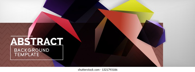 Dark 3d triangular low poly shapes abstract background, vector minimal geometric poster design