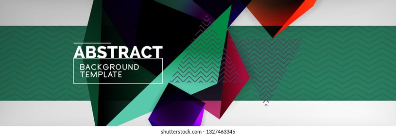 Dark 3d triangular low poly shapes abstract background, vector minimal geometric poster design