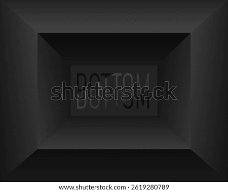 Dark 3D tunnel perspective with the word BOTTOM in the distance. Conceptual abstract design representing depression, decline, isolation, or mental pressure