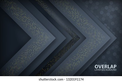 Dunkel abstrakter Pfeil-Engel-Hintergrund. Texturierte Polygon mit goldenen Glittern überlappen Lagen Konzept.