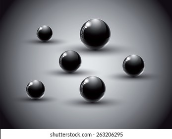 Dark abstract background with black glass balls.