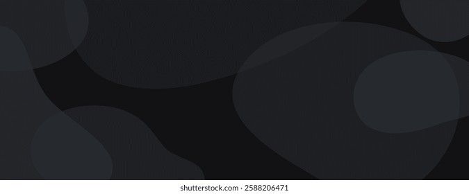 Dark abstract background with black and gray tones. Smooth, flowing shapes create a modern, sleek background design. Digital background vector. Black background.