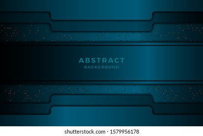 Dark abstract background with black metallic overlap layers. Texture with silver and golden glitters dots element decoration.