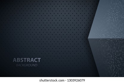 Dark abstract background with black overlap layers. Texture with silver glitters dots element decoration.