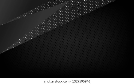 Dark abstract background with black overlap layers. Silver glitters dots texture element decoration