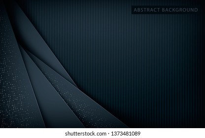 Dark abstract background with black overlap layers. Texture with silver glitters dots element decoration. Realistic backdrop.