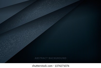 Dark abstract background with black overlap layers. Texture with silver glitters dots element decoration.