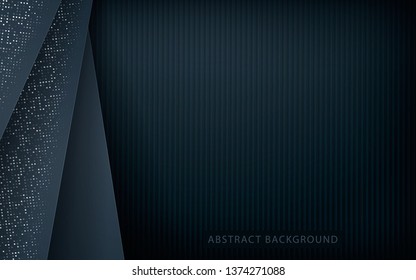Dark abstract background with black overlap layers. Texture with silver glitters dots element decoration.