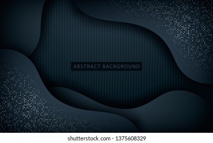 Dark abstract background with black overlap layers. Texture with silver glitters dots element decoration.