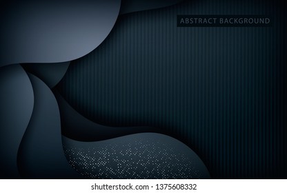 Dark abstract background with black overlap layers. Texture with silver glitters dots element decoration.