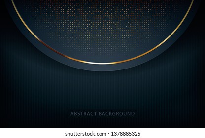 Dark abstract background with black overlap layers. Realistic texture with golden glitters dots element decoration.