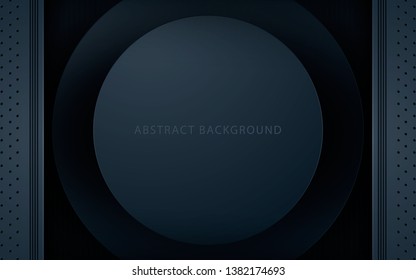 Dark abstract background with black overlap layers. Realistic texture with circle layer decoration.