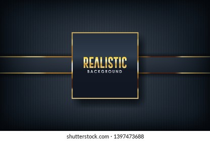 Dark abstract background with black overlap layers. Texture with golden line decoration.