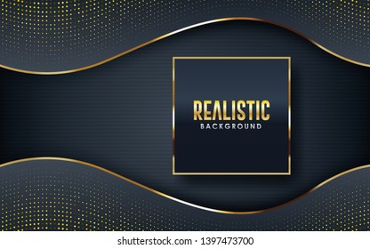 Dark abstract background with black overlap layers. Texture with golden glitters dots element decoration.