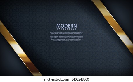 Fondo abstracto oscuro con capas de solapamiento negro. Textura con efecto dorado de la decoración de elementos. Diseño de lujo.