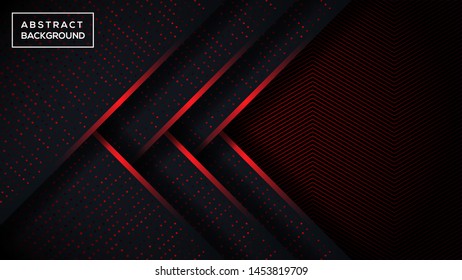 Dark abstract background with black overlap layers. Texture with red and arrow element decoration. Modern Background Design. vector illustration . 
