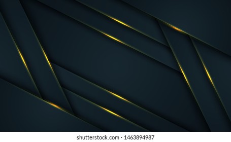 Dark abstract background with black overlap layers. Texture with golden effect element decoration. Luxury design concept.