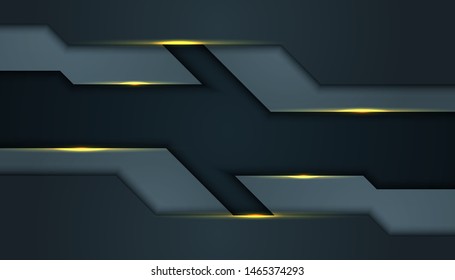 Dark abstract background with black overlap layers. Texture with golden effect element decoration. Luxury design concept.