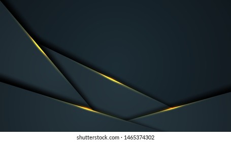 Dark abstract background with black overlap layers. Texture with golden effect element decoration. Luxury design concept.