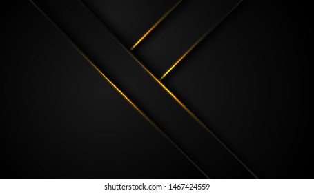 Dark abstract background with black overlap layers. Texture with golden effect element decoration. Luxury design concept.
