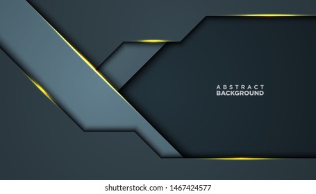 Dark abstract background with black overlap layers. Texture with golden effect element decoration. Luxury design concept.