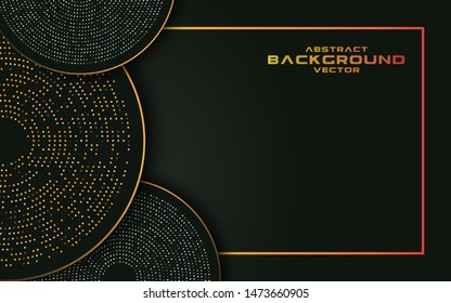 Dark abstract background with black overlap layers. Texture with golden glitters dots element decoration.