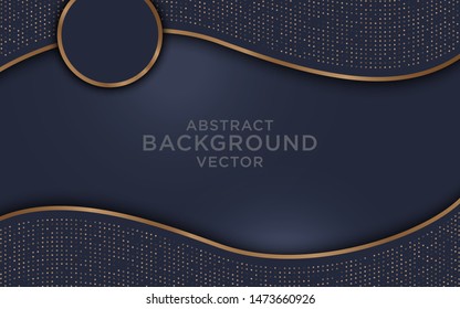 Dark abstract background with black overlap layers. Texture with golden glitters dots element decoration.