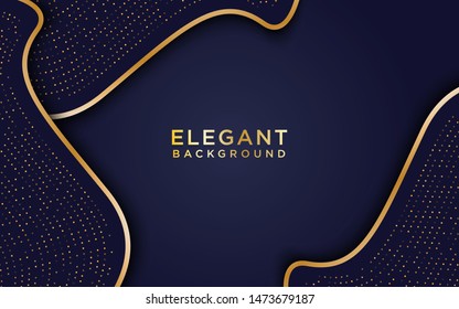 Dark abstract background black overlap layers. Golden list and golden glitters dots element on hexagon textured background.