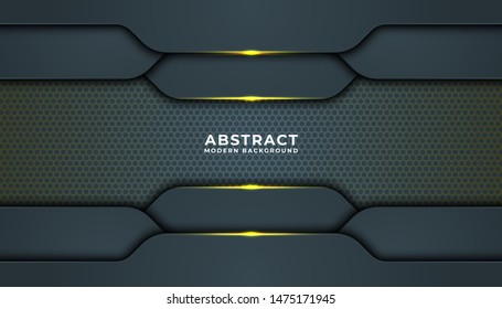 Dark abstract background with black overlap layers. Texture with golden effect element decoration. Luxury design concept.