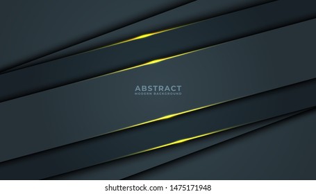 Dark abstract background with black overlap layers. Texture with golden effect element decoration. Luxury design concept.