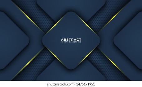 Dark abstract background with black overlap layers. Texture with golden effect element decoration. Luxury design concept.