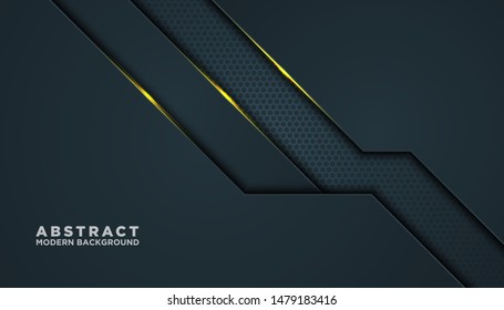Dark abstract background with black overlap layers. Texture with golden effect element decoration. Luxury design concept.