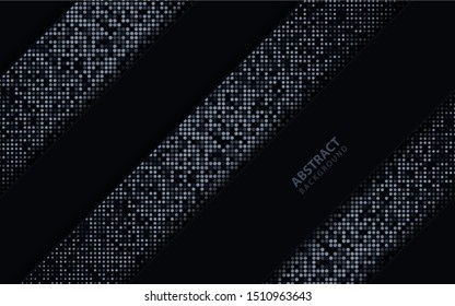 Dark abstract background with black overlap layers. Texture with silver glitters dots element decoration. Luxury and modern vector design template for use element cover, banner, advertising, card