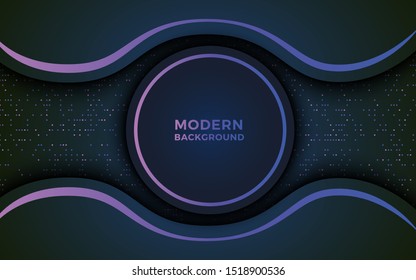 Dark abstract background with black overlap layers. Texture with silver and golden glitters dots element decoration.