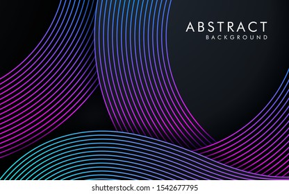 Dark abstract background with black overlap layers. Texture with gradient line element decoration.