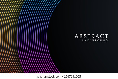 Dark abstract background with black overlap layers. Texture with gradient line element decoration.