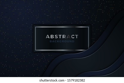 Dark abstract background with black overlap layers. Texture with silver glitters dots element decoration.