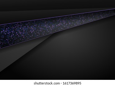 Dark abstract background with black overlap layers.. glitters halftone. Modern vector design template.