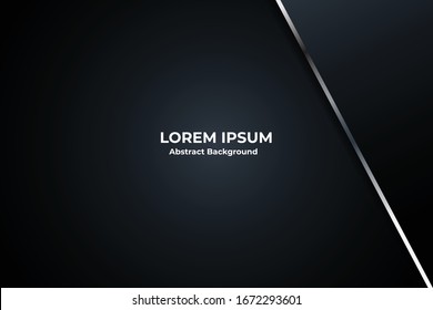 Dark abstract background with black overlap layers. Texture with silver effect element decoration. Luxury design concept.