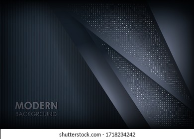 Fondo abstracto oscuro con capas de solapamiento negro. Textura con brillantes de plata puntos decoración de elementos