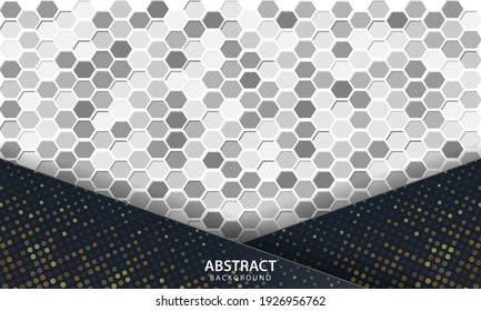 Dark abstract background with black overlap layers. Texture with hexagon textured background.